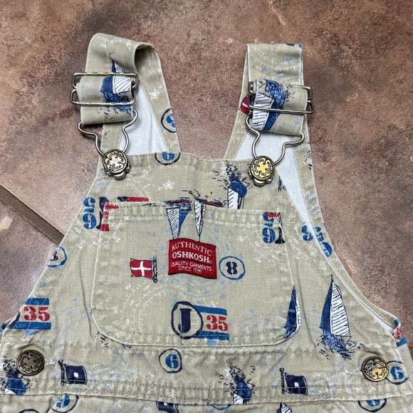 OSHKOSH B’GOSH Vintage cream sailor boat themed overalls - Picture 3 of 6